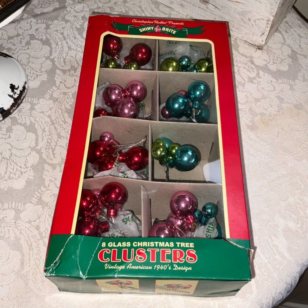 Christopher Radko Shiny Brite 8 glass Christmas Tree Clusters original box